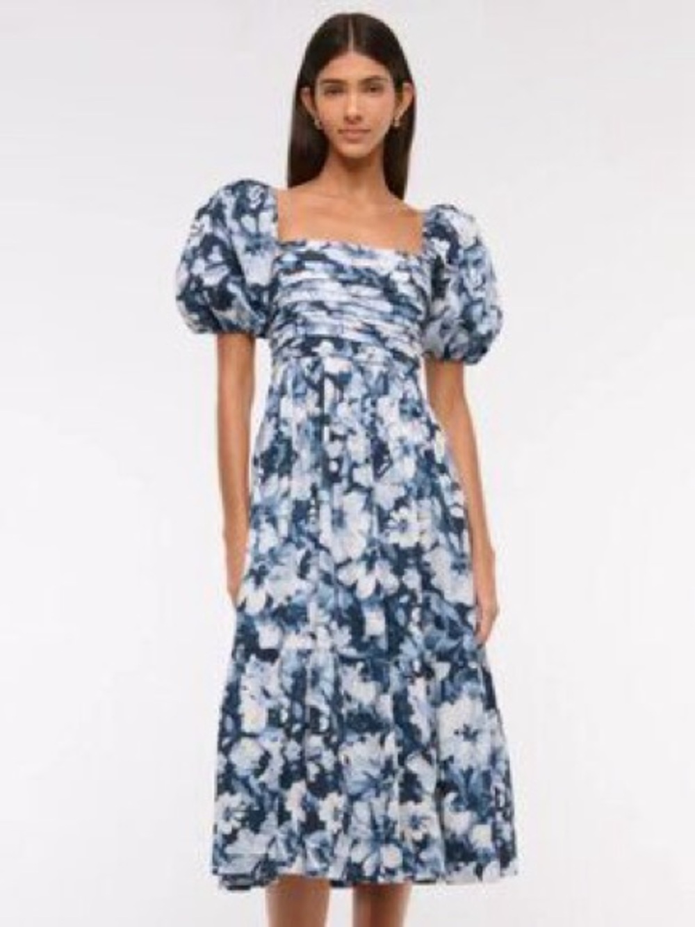 Abercrombie & Fitch Navy and White Floral Smocked Midi Cotton Dress SP